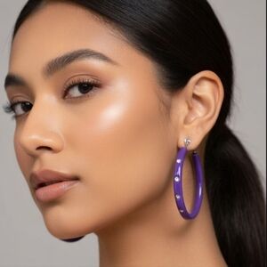 Earrings Rhinestone Hoops Purple Large